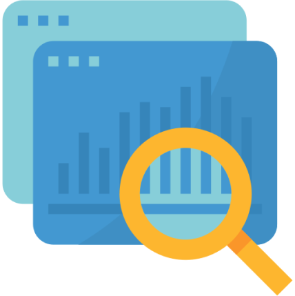 Lupa analizando un gráfico de barras